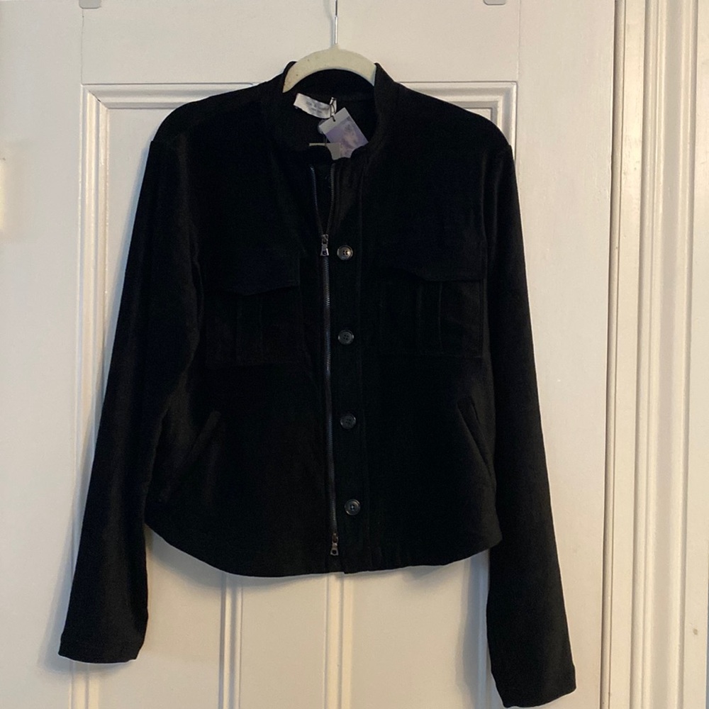 Black velour shirt jacket. New with tags designer brand